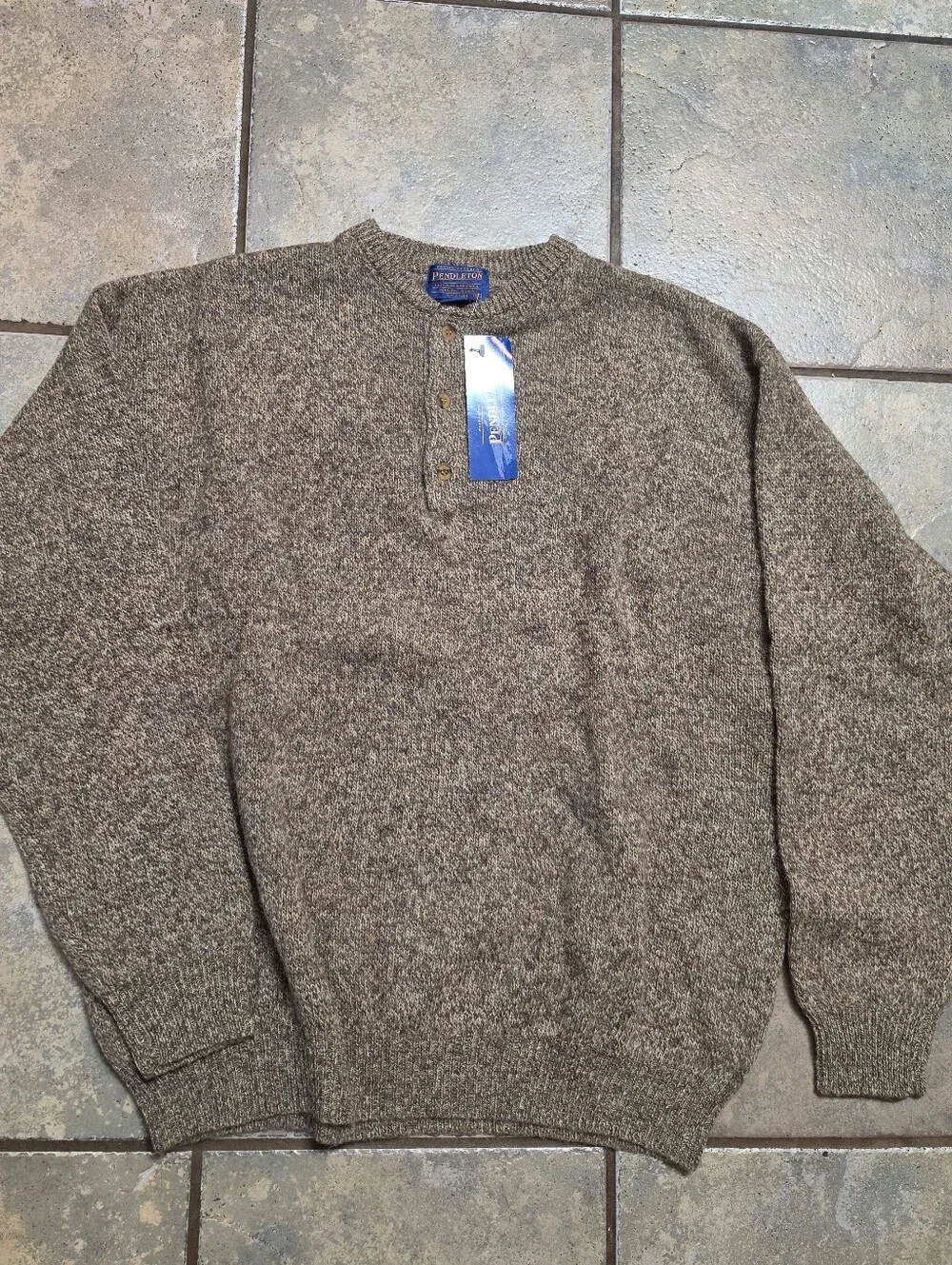 Vintage Pendleton Shetland Wool Henley Sweater NWT Deadstock Brown Marled XXL